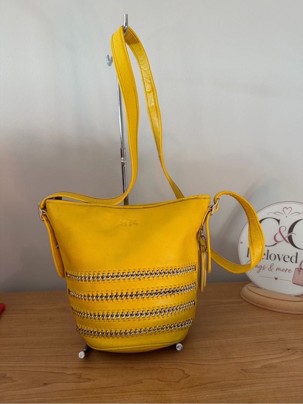 Coach Yellow Leather Chain-Trim Shoulder Bag